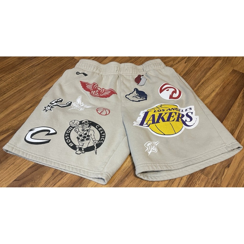 NBA Basketball Shorts Mens Small Gray Multi Team Logo Graphic Fleece Gym Fan